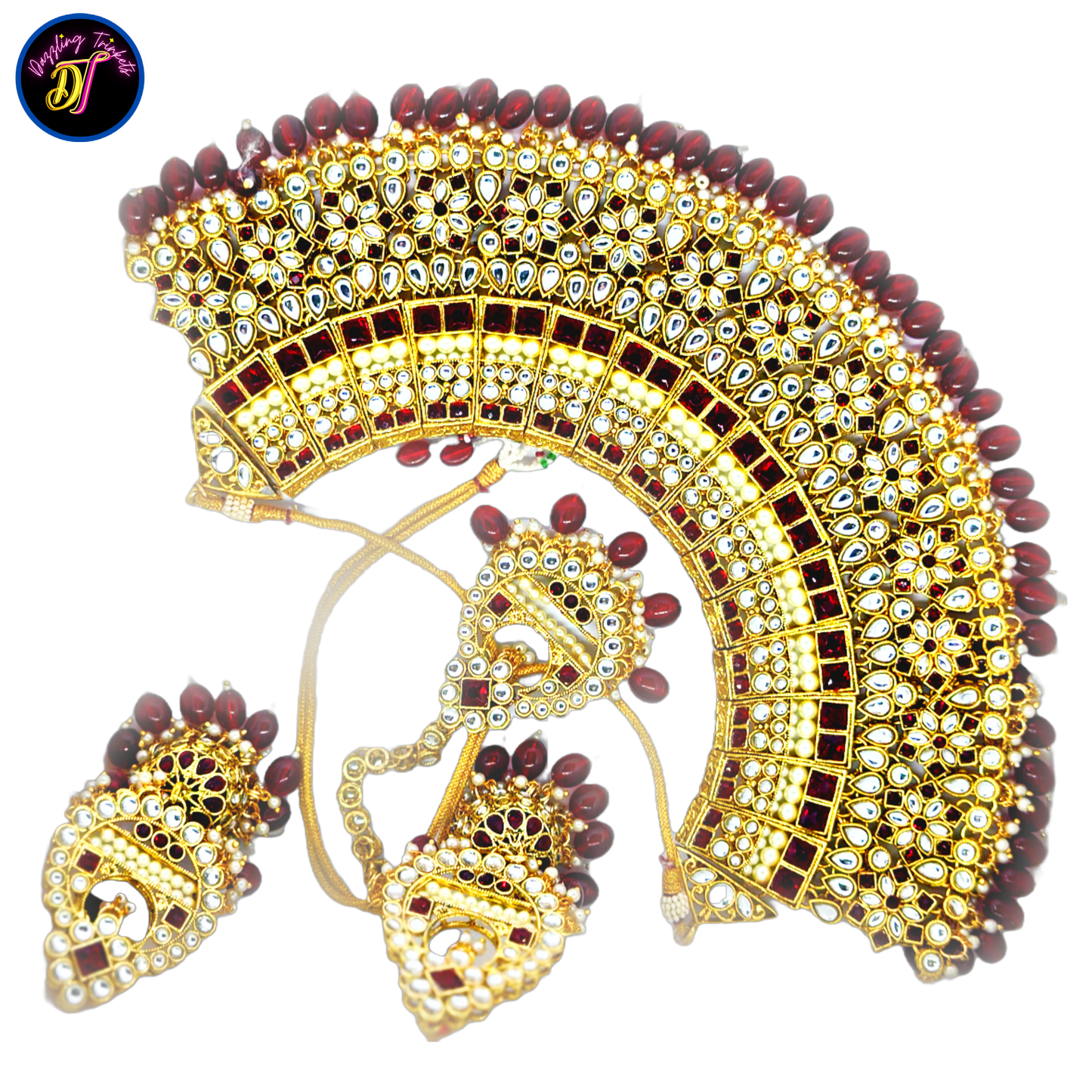 DT Kundan Chokar Necklace Set Diamond and Wine Tone