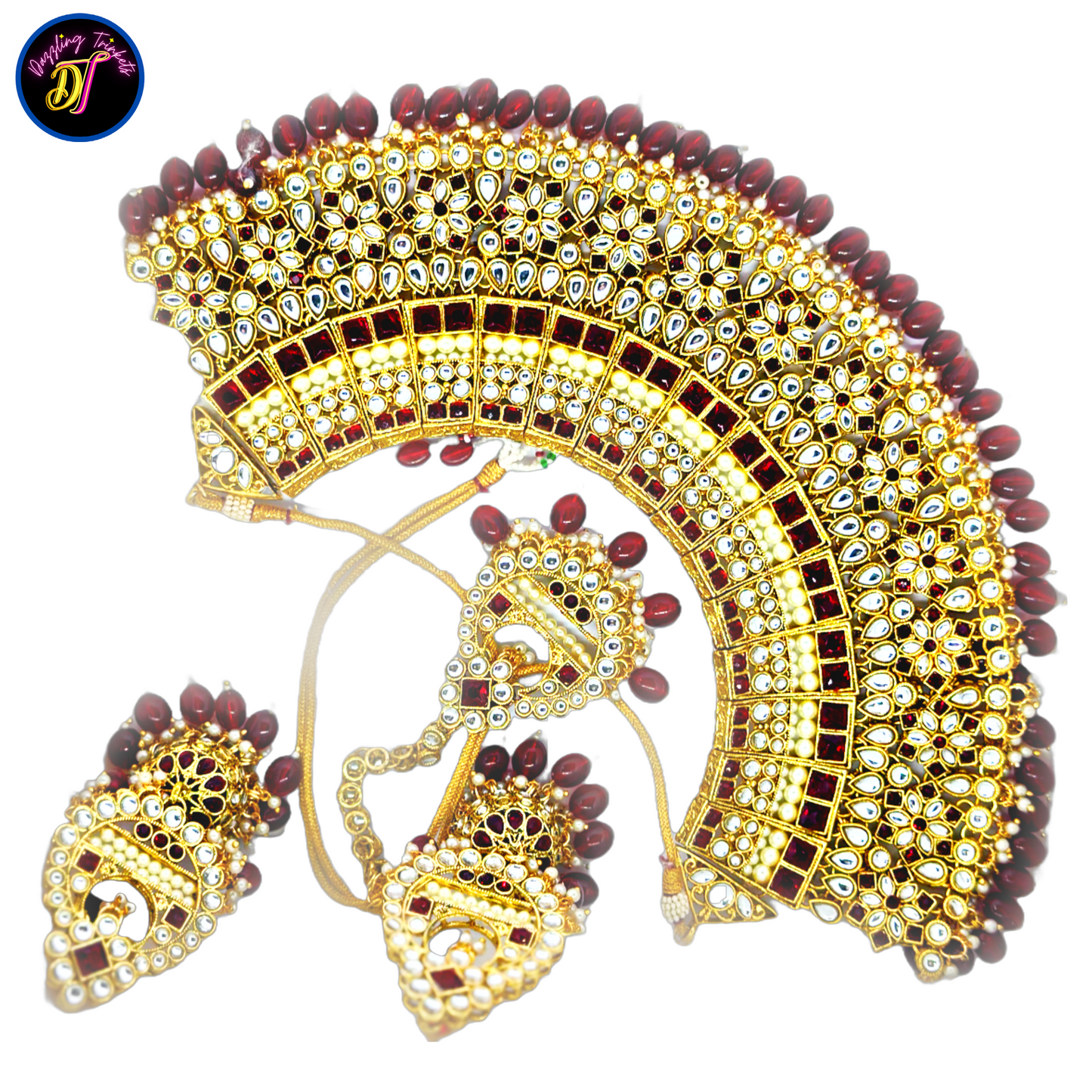 DT Kundan Chokar Necklace Set Diamond and Wine Tone