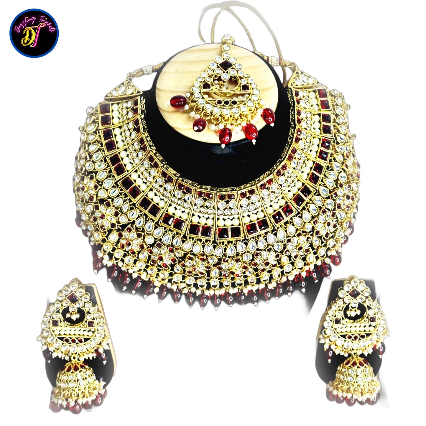 DT Kundan Chokar Necklace Set Diamond and Wine Tone