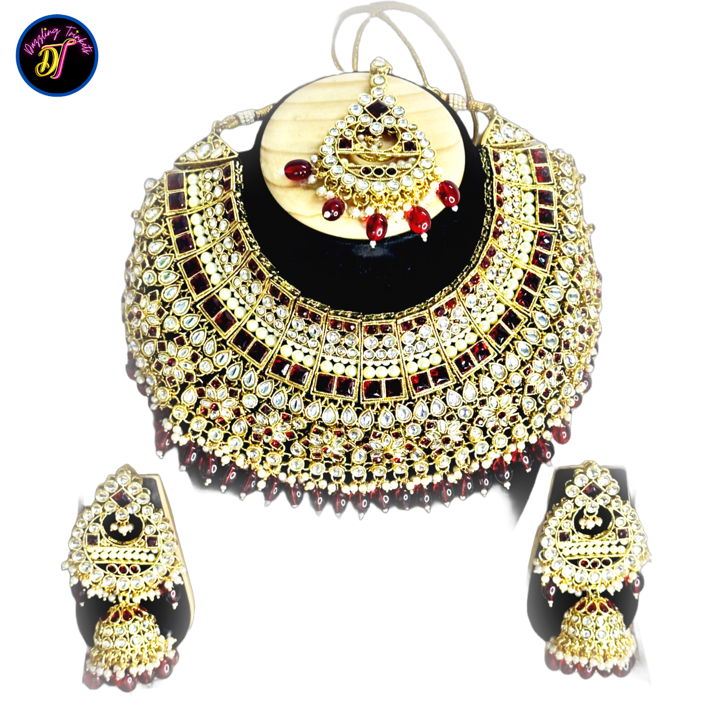 DT Kundan Chokar Necklace Set Diamond and Wine Tone