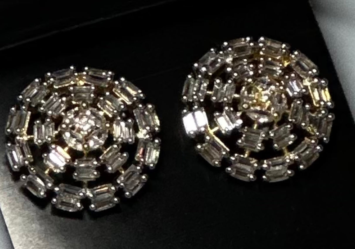 Silver and Gold toned studs Round earrings wit AD